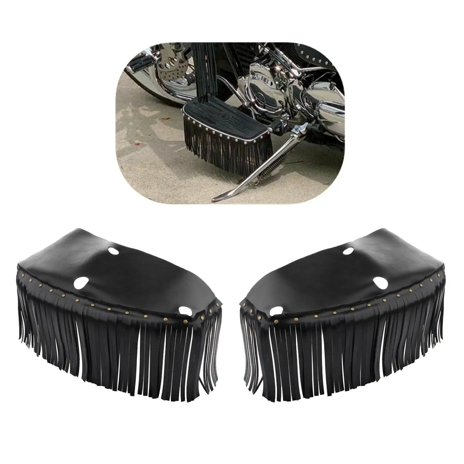Waterproof Artificial Leather Motorcycle Driver Floorboard Fringe Cover Pair Black for Maintenance Equipment
