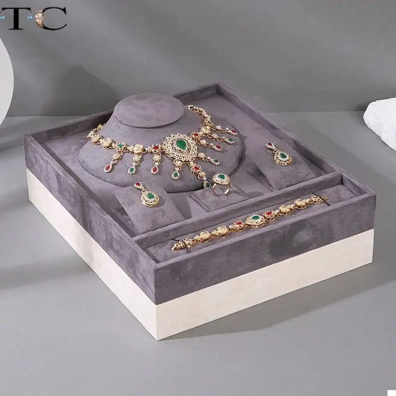 Microfiber Jewelry Display Stand Necklace Pendant Earrings Ring Bracelet Storage Display Tray Combination Set Storage Tray