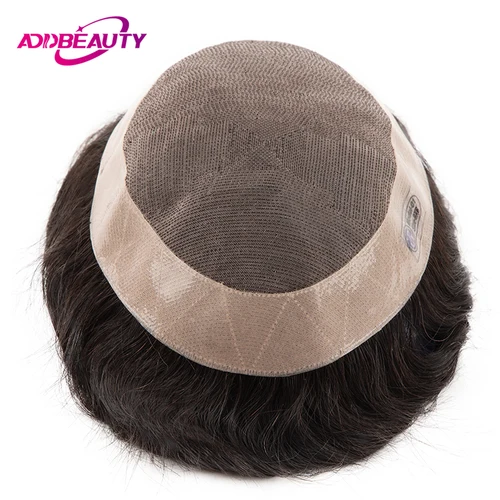 Imagen 1 del producto Prótesis de cabello masculino, peluca para hombres, Mono NPU, peluquín, sistema de cabello humano ondulado, reemplazo de cabello humano indio rizado, Color Natural con gris