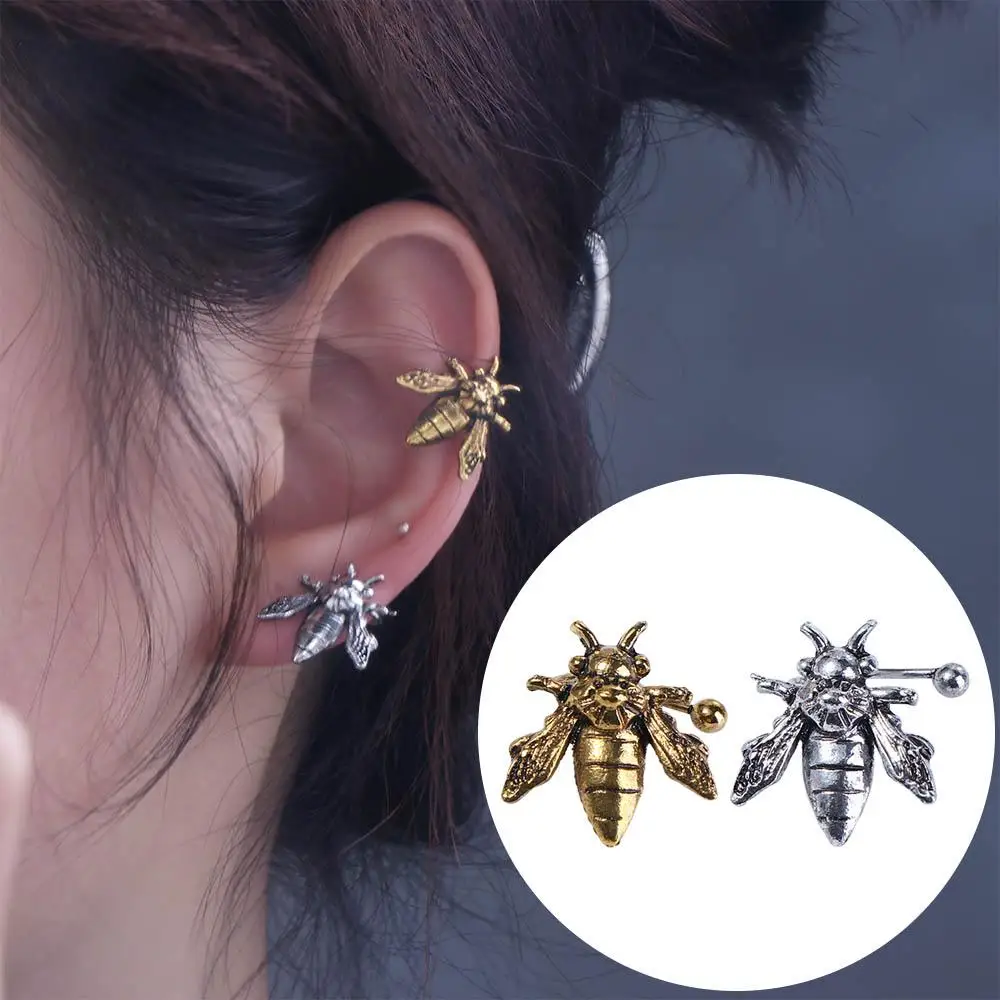 Vintage Party Insect Gifts For Women Bee Gold Silver Color Clip Earrings Jewelry Stud Earrings Ear Cuffs