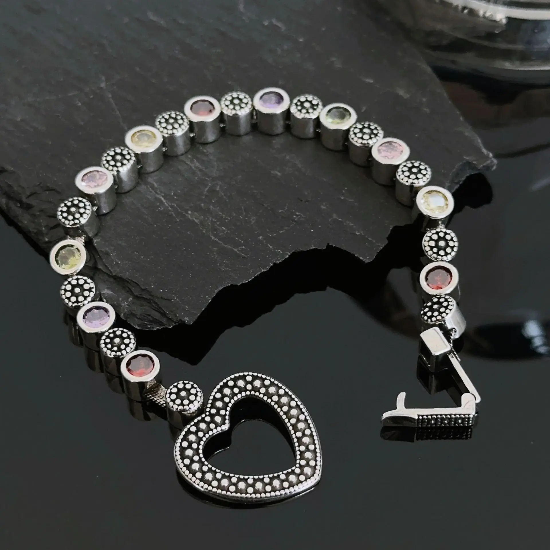 

Retro Heavy Industry Color Zircon Strap Buckle Love Bracelet Individualized Cool Style Instagram Trendy Handmade for Women