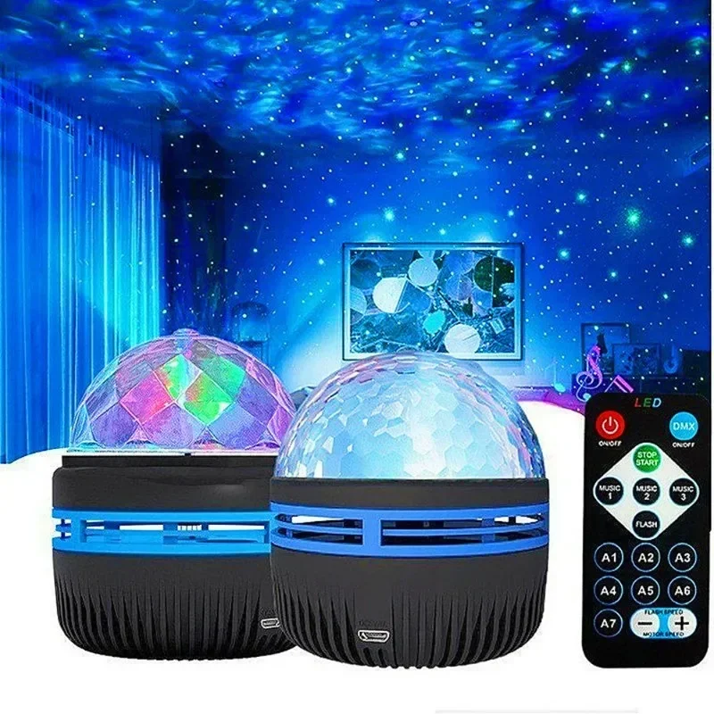 Proyector estrellado de galaxia de luz nocturna LED DC 5V USB RGB Control remoto colorido 360 ° Iluminación giratoria para decoración de la