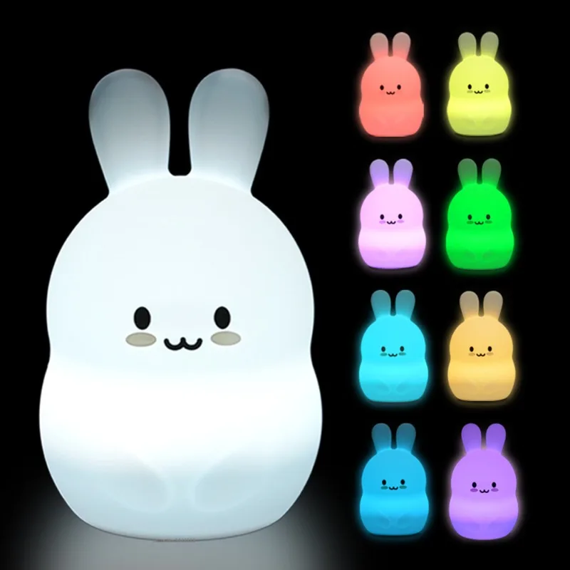 

Rabbit LED Night Light RGB Cartoon Color Changing Night Lamp Touch Sensor Dimmable Light for Kids Children