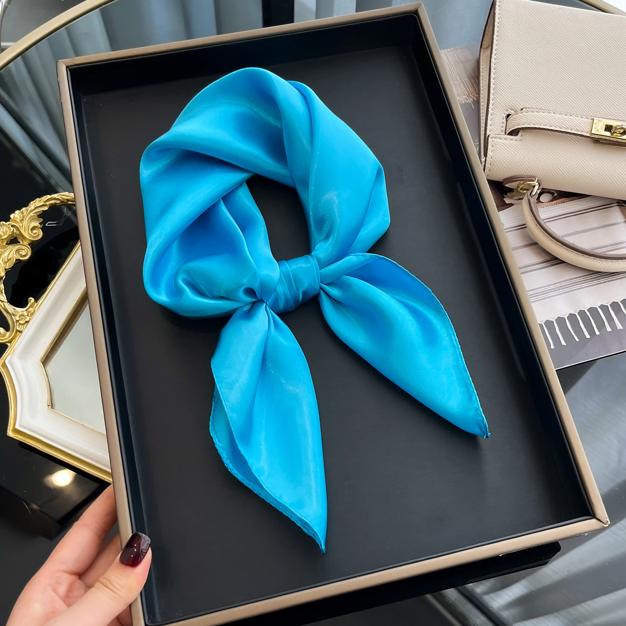 2025 Latest Women's Solid Silk Shawl Hijabs Pashmina Foulard Bandana Bandannas Popular Sunscreen Headcloth 60cm Square Scarf