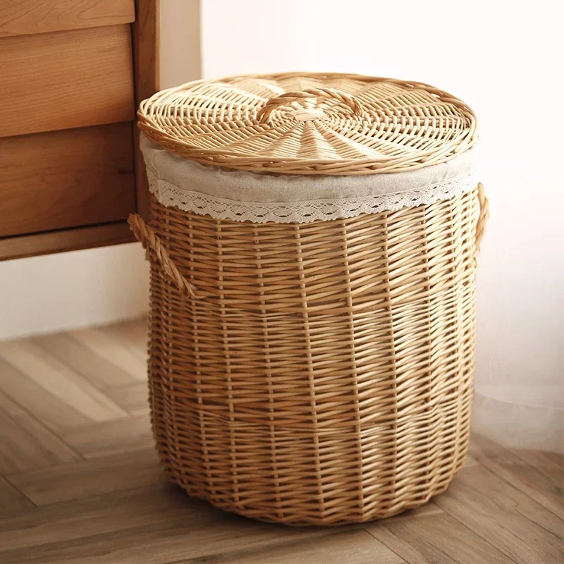 

Wicker Laundry Hamper Dirty Clothes Storage Basket Cloth Frame Storage Box Rattan Organizer for Laundry Room Bathroom Organizer