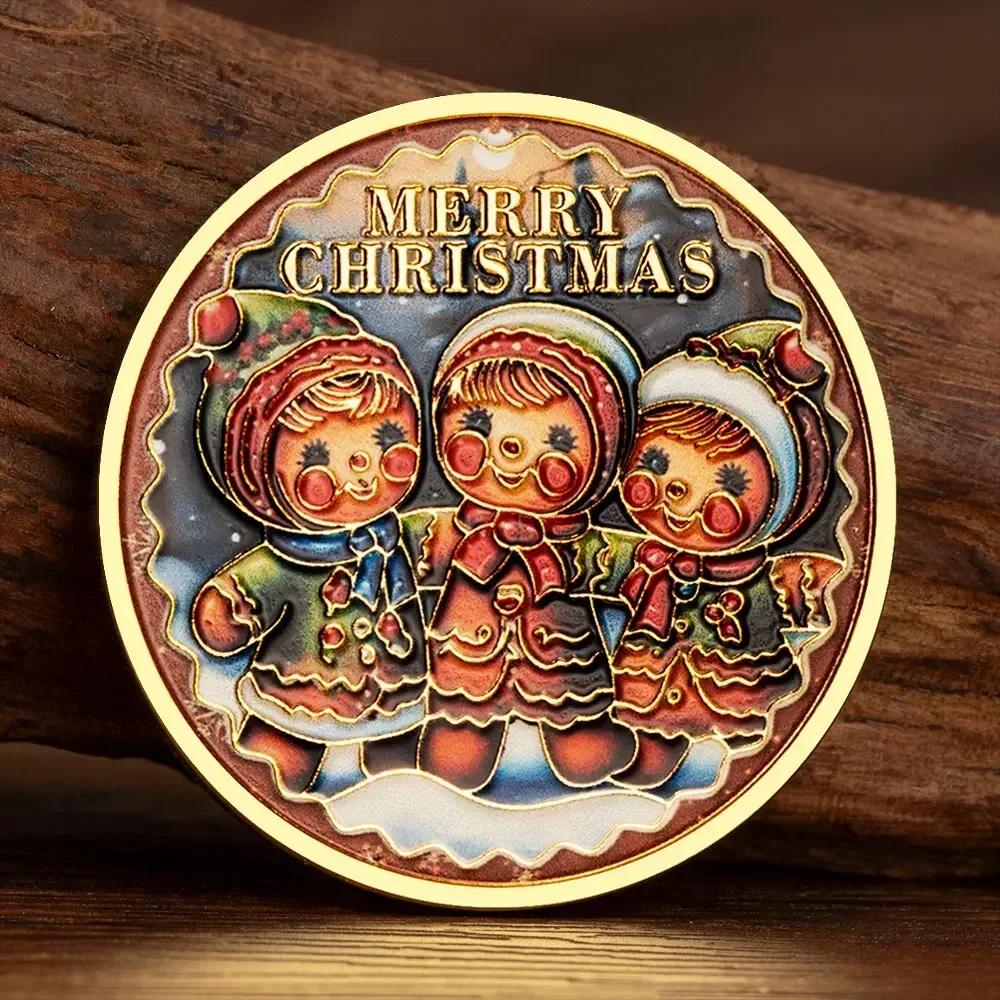 Christmas Cute Gingerbread Man Painted Gold Pattern Collectible Coin Christmas Stocking Stuffer Favors Holiday Souvenir Coins