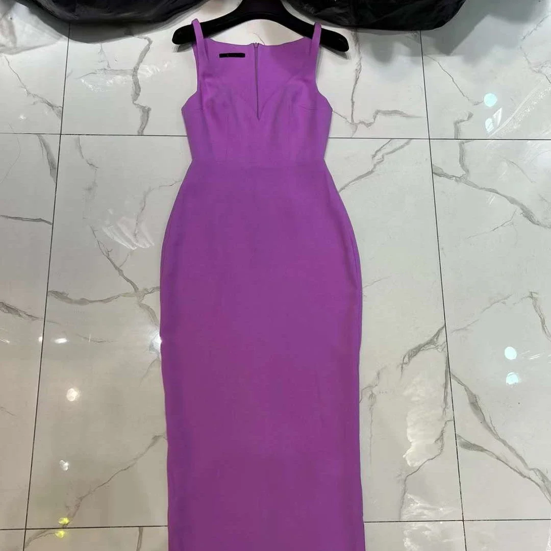 

2024 New High Quality Purple Sleeveless Sweetheart Neck Sexy Club Midi Dress for Women