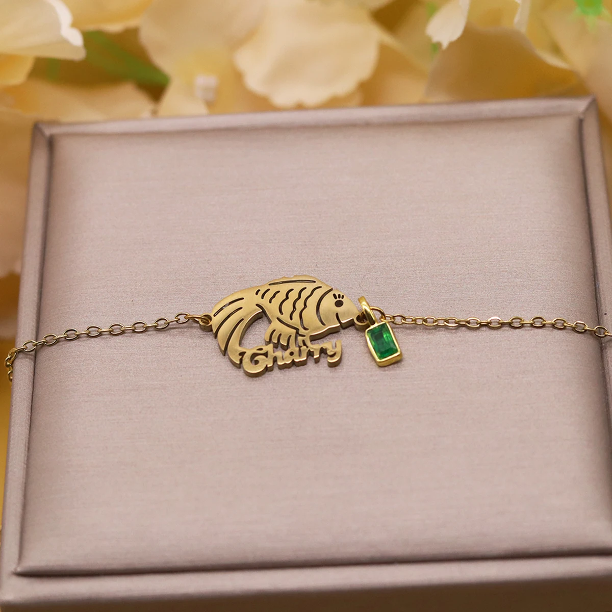 Chandler Personalized Koi Fish Name Bracelet, French Minimalist Design, Handmade Adjustable Chain with Custom Name & Birthstone