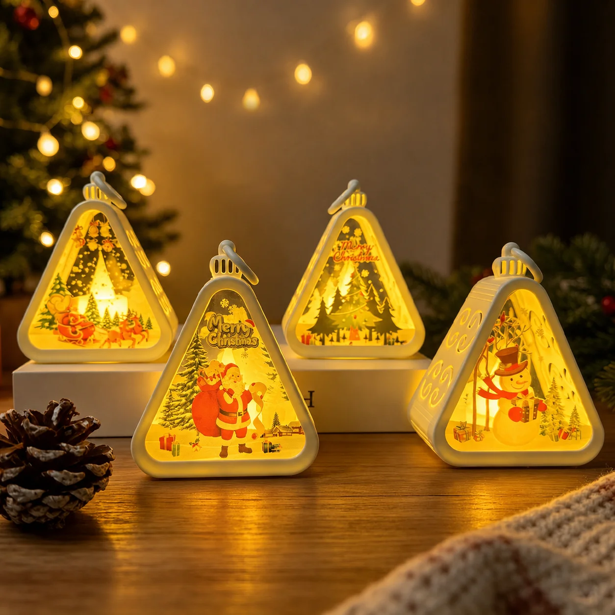 Christmas Decoration Supplies Portable Hanging Christmas Lantern Desktop Christmas Ornament Glowing For Family Gathering Holiday