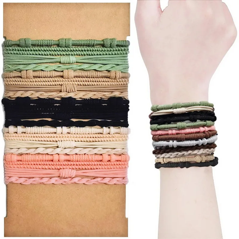 20/24PCs/Set Fashion Böhmen Haarkautschukbänder für Frauen elastischer Boho Haarkrawatte Armband Schwarze Haarbänder Kopfseilzubehör