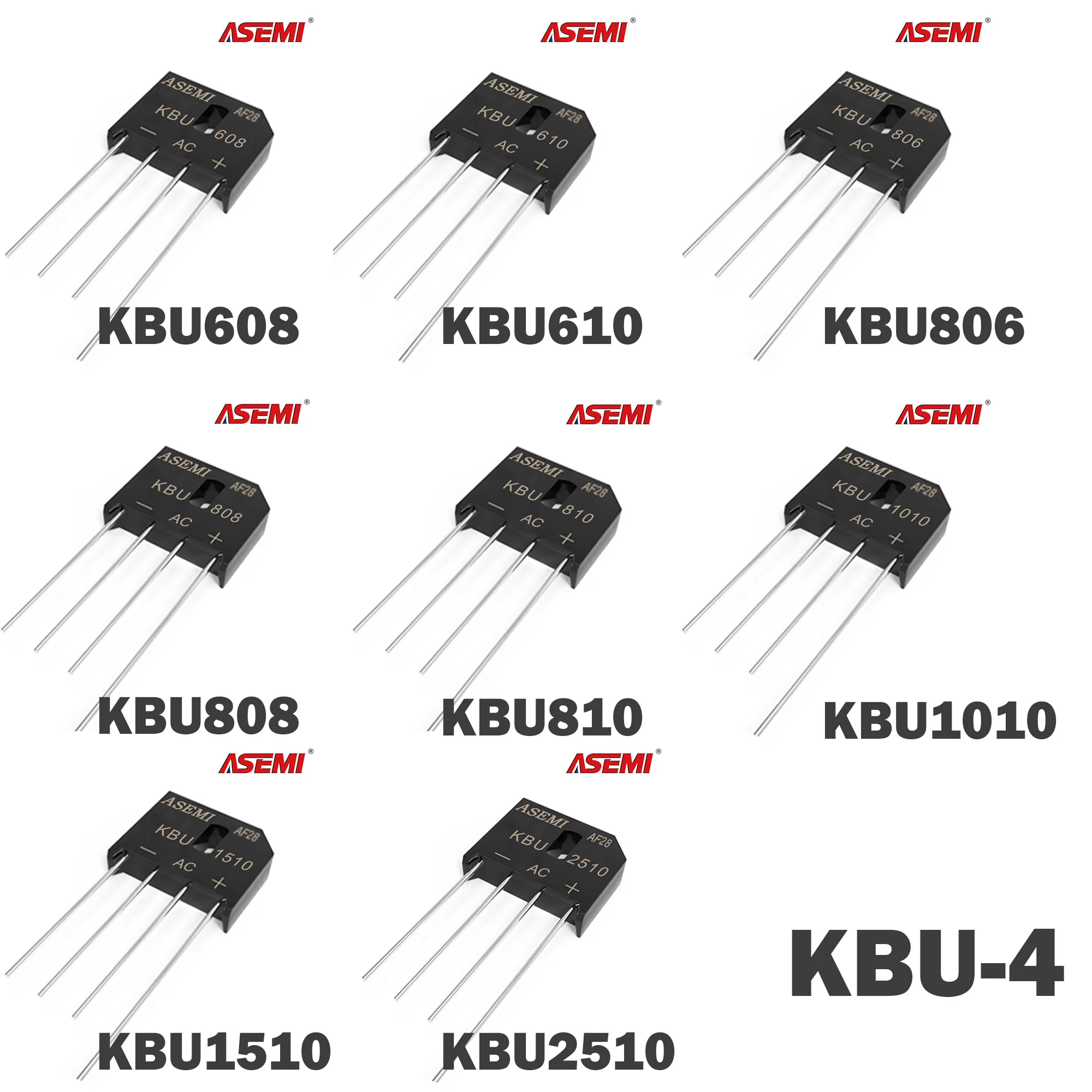 

5PCS KBU608 KBU610 KBU806 KBU808 KBU810 KBU1010 KBU1510 KBU2510 Bridge Rectifier 6A 8A 10A 15A 25A 600V 800V 1000V ASEMI