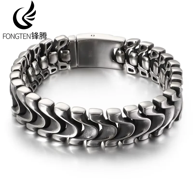 

Fongten, винтажный браслет с звеньями, цепочка из нержавеющей стали, Череп, змея, викингов, изящный Браслет-манжета, мужские ювелирные изделия