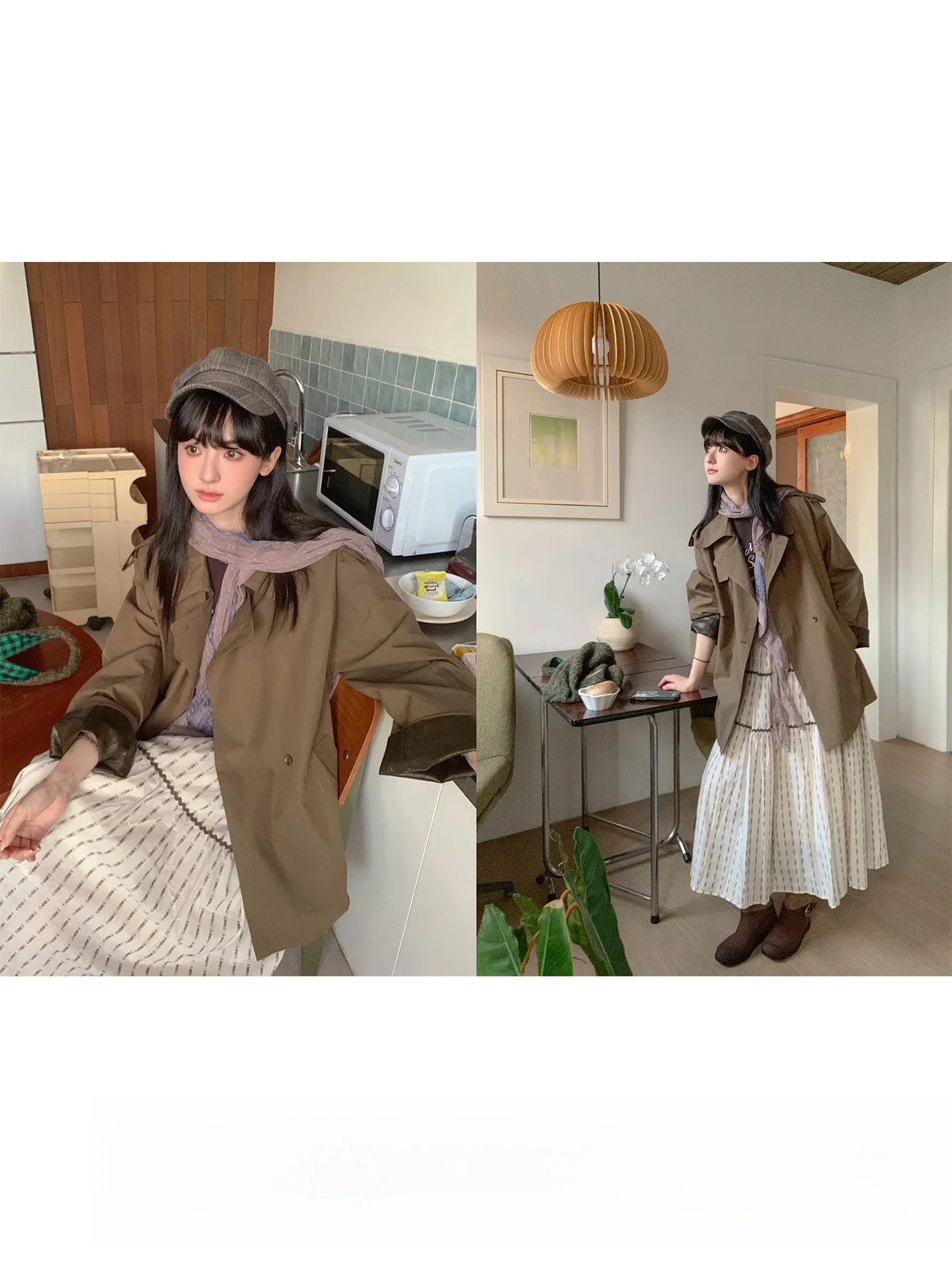 

Корейская ветровка в стиле ретро с откидным воротником и бриллиантами, утягивающая ветровка Jaet, повседневная свободная посадка для поездок на работу, хлопок, нейлон