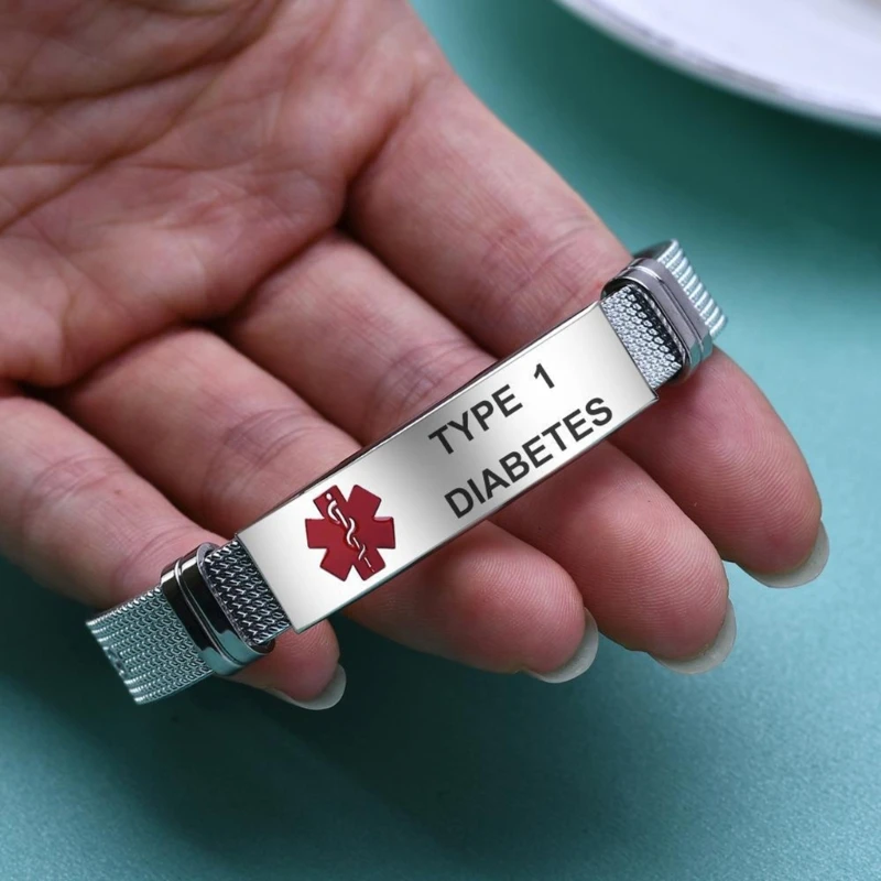 Stainless Steel Medical Alert IDs Cuff Bangle Emergency Medical Bracelets Adjustable Wristband for Men Women Durable