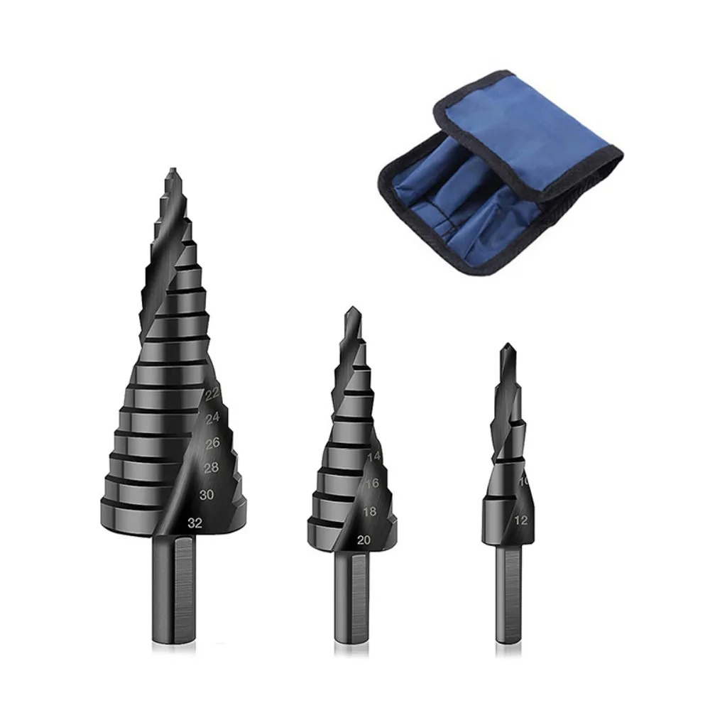 Portable 4-32mm Drill Bit Set Spiral Groove Drilling Tools Set Stepped Drill Bit High Quality Nitriding Hole Opener