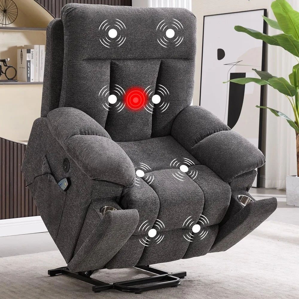 Large Power Lift Recliner Chair with Massage and Heat for Elderly Big and Tall People Overstuffed Wide Recliners with 2