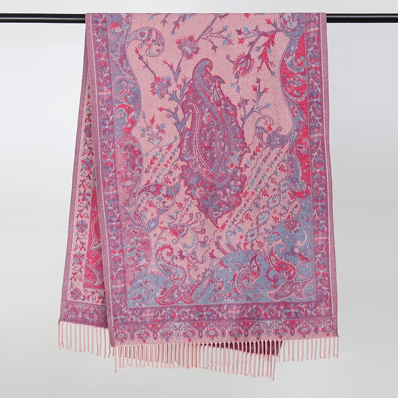 Pashmina Chal para Mujer con Estampado de Paisley Rosa, Envoltura Ligera con Borlas, Ideal para Otoño e Invierno, Elegante y cálido