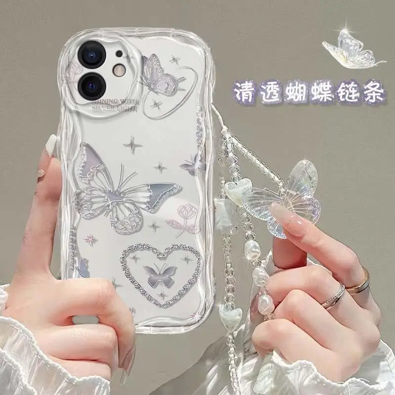 Butterfly Chain Case for VIVO Y03 Y28 Y17S Y21 Y19 Y17 Y11 Y20 Y22S Y02S Y76 Y35 Y36 Y77 Y55 Y78 Plus Y33T Y33S Y21S Y93 Y100