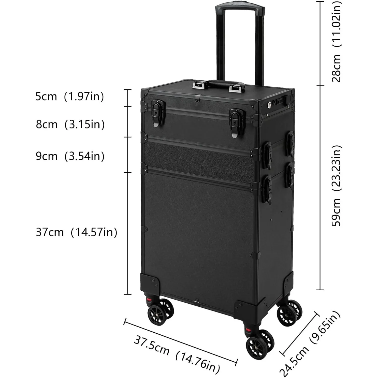 3 in1 Rolling Makeup Train Case with Mirror of LED Lighted 3 Color Setting Cosmetic Traveling Storage Bag Four tiers Lockable