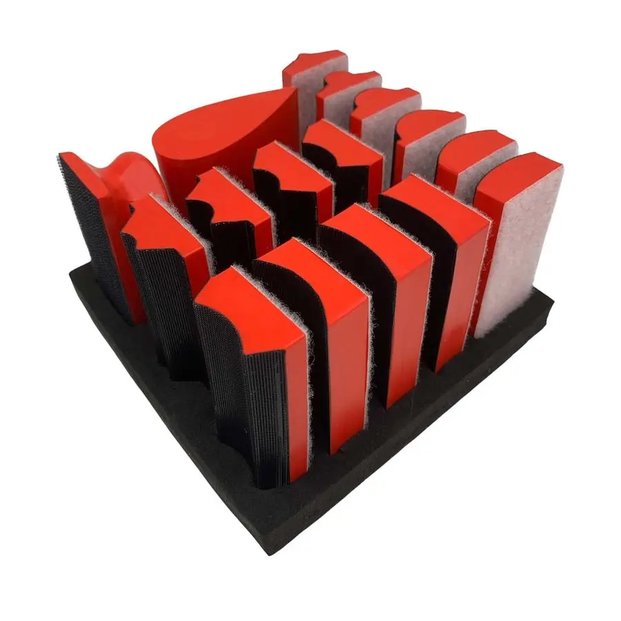 

Sanding Block Set of 16,Interchangeable Assorted Contoured Profile Sanding Pad Kit,Hook and Loop Abrasive Sanding Chassis for Sa