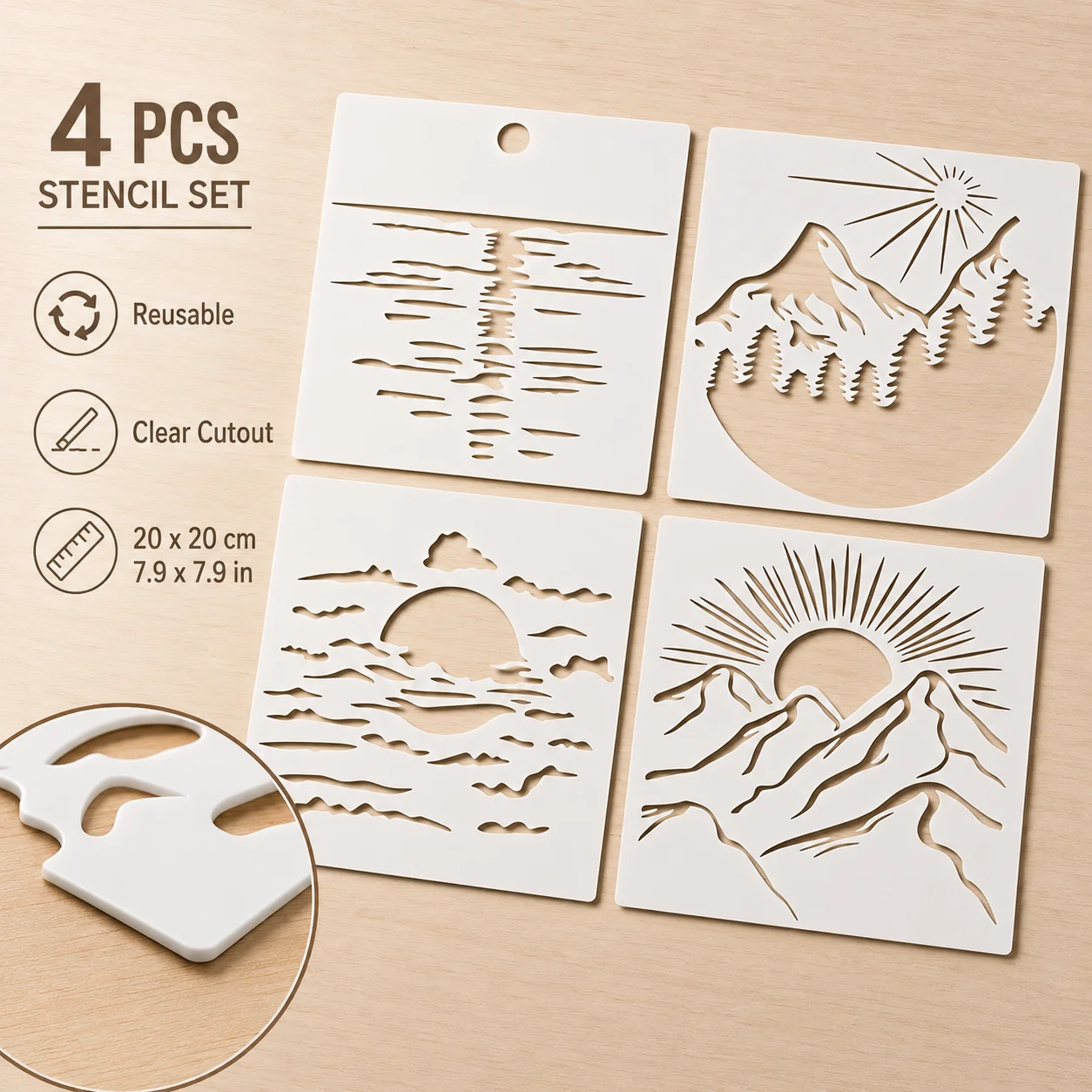 Sunset Mountain Landscape Stencils Set
