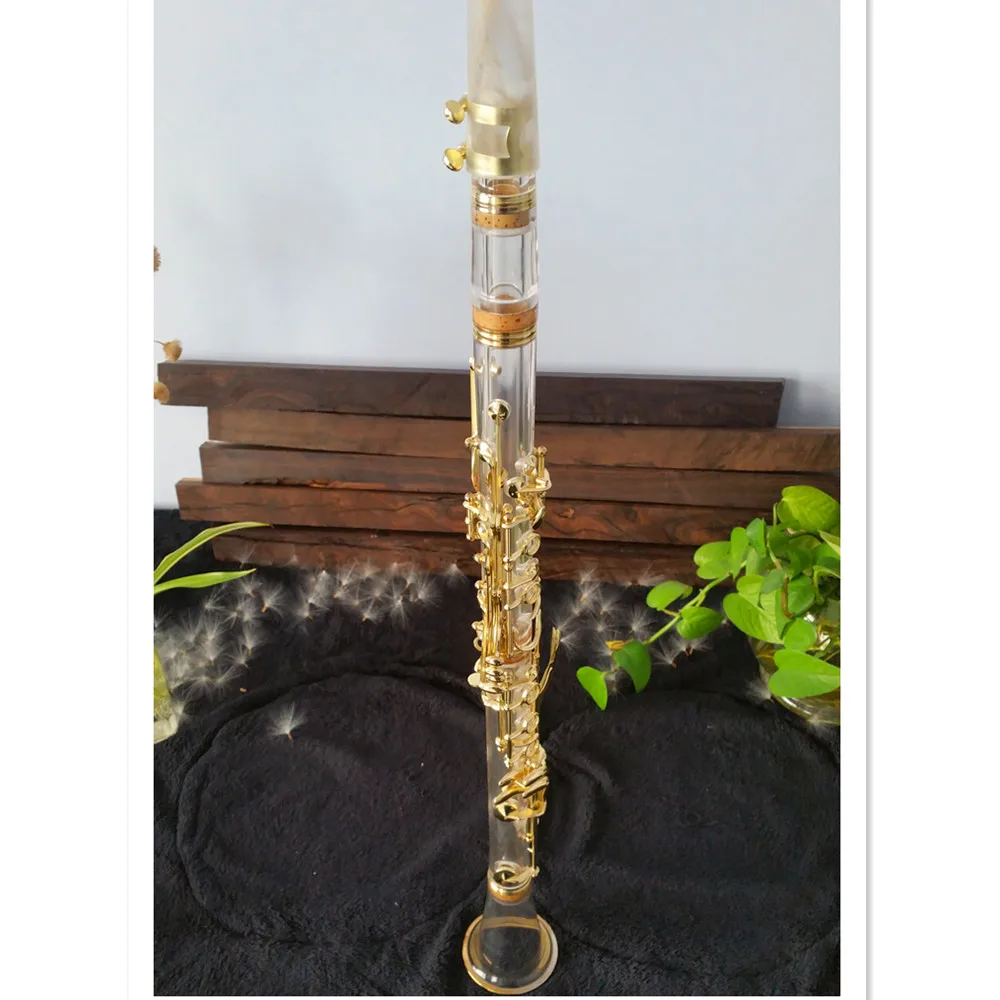 Bb‑Tone 17‑Key Clarinet Transparent Glass Fiber Body Rose‑Gold Plated Keys With Canvas Carry Case