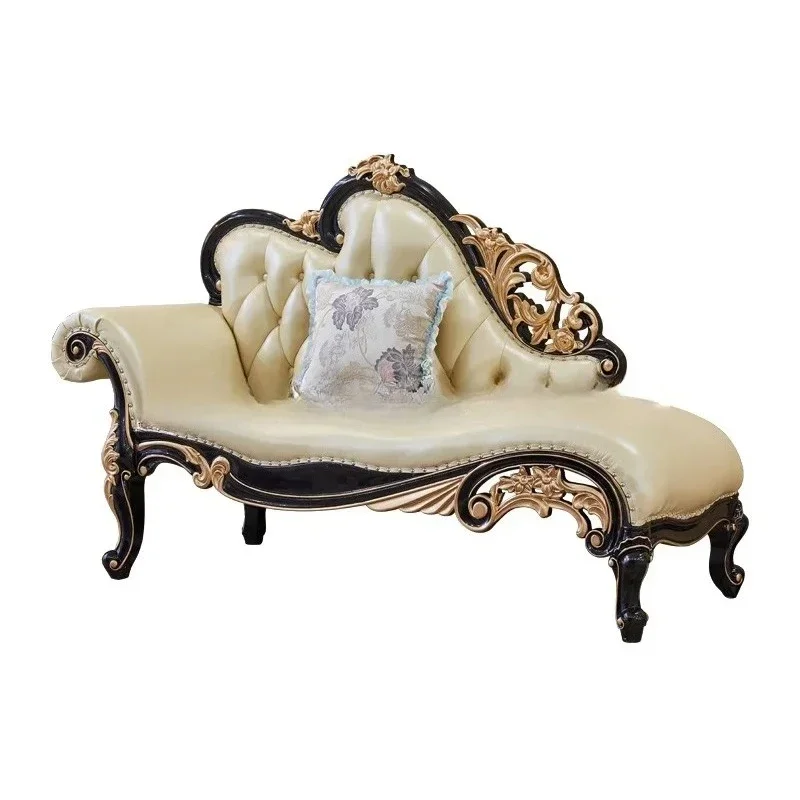 h27-Sofa Factory Direct Sale European Style Chaise Longue Solid Wood Carved French Style Chaise Longue Living Room Chaise Lounge