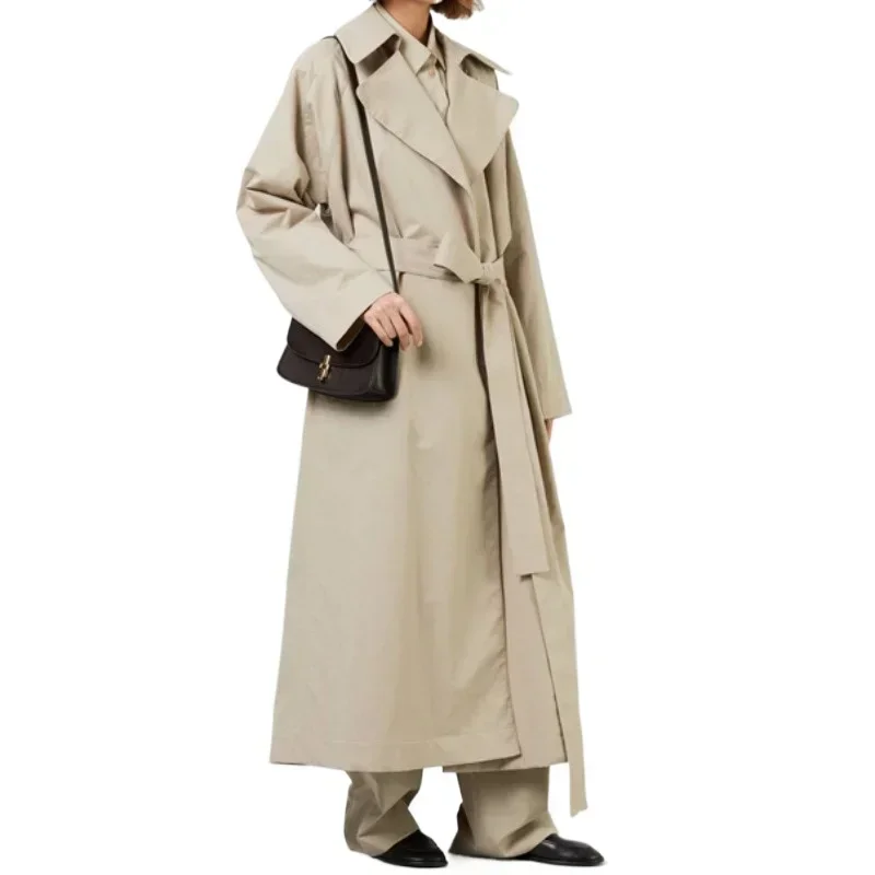 2024 Early Spring New Removable Hood Tie Belt Long Windbreaker Jacket Trench Coat Women