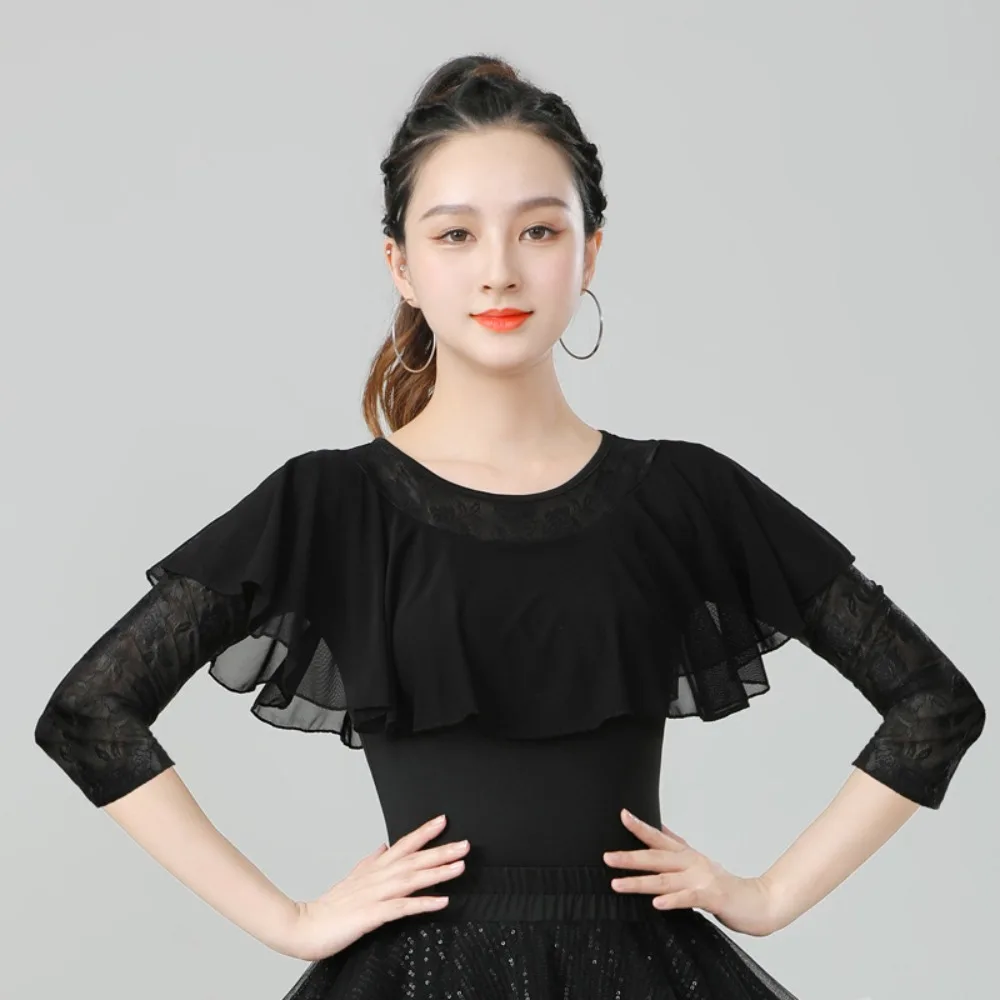 قميص رقص مربع للسيدات البالغات 3/4 كم مادة مرنة عالية أداء ممارسة الرقص اللاتيني سيناريوهات متعددة #6