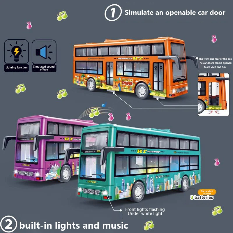 Modèle de voiture jouet de Simulation moulé sous pression, Bus rétractable, voiture à inertie, Tour de ville, modèle de voiture Double Bus, jouets cadeaux pour enfants