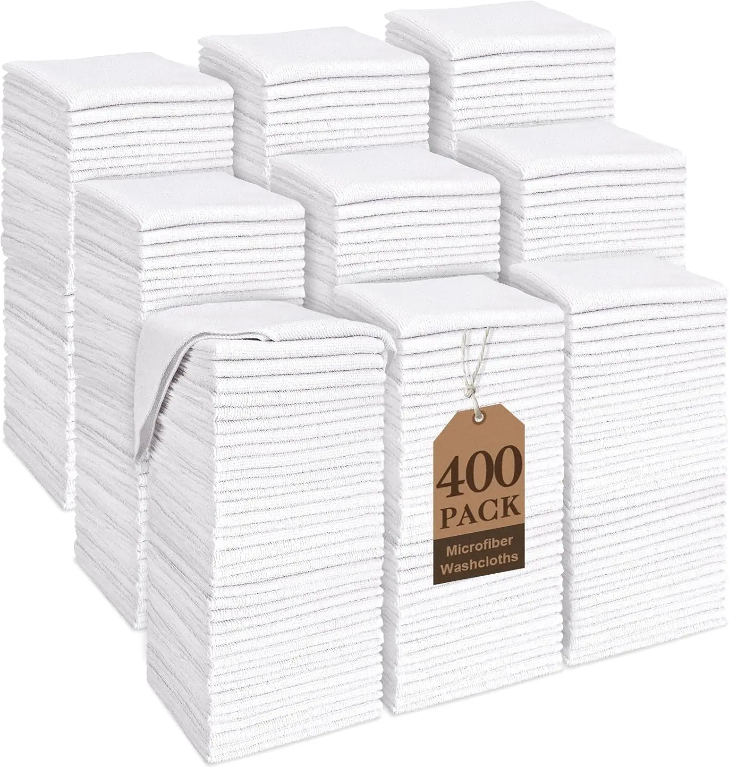 

400 Pack White Washcloths, Highly Absorbent & Quick Drying, Premium Soft Microfiber Towels 12x12