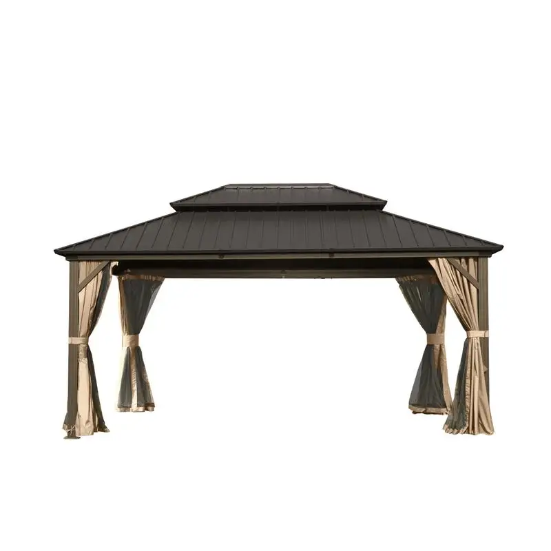 

12' x 16' Aluminum Hardtop Gazebo with Galvanized Steel Double Roof Canopy, Curtains, and Netting for Outdoor Events, Parties,