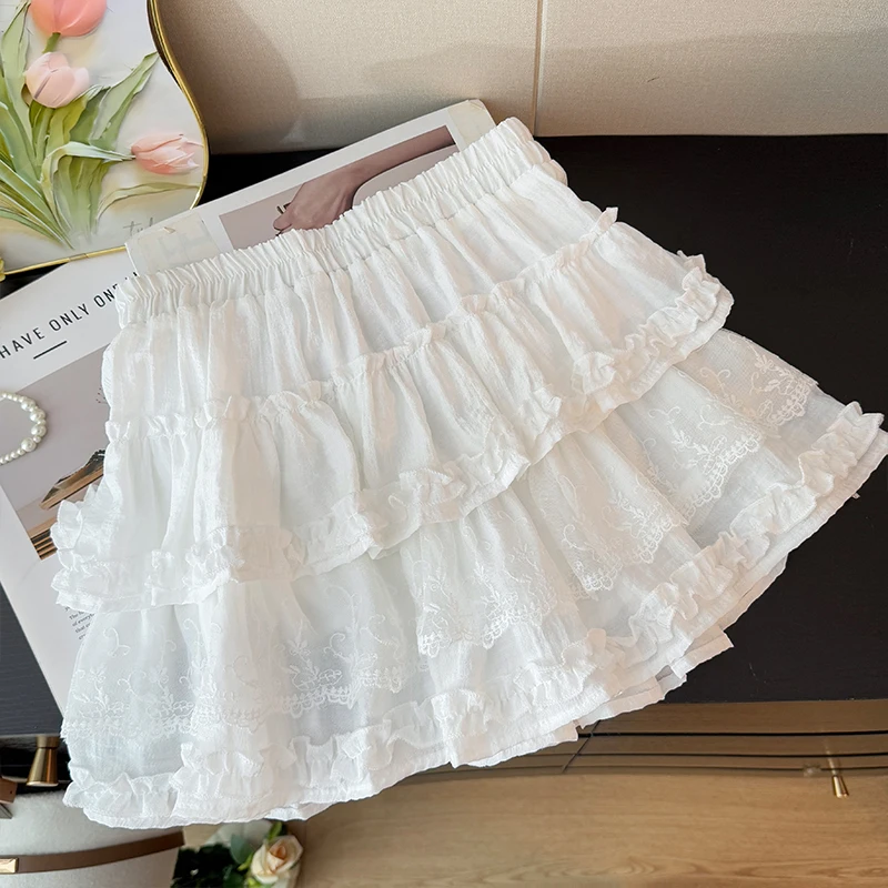 New Summer Lace Patchwork Skirts Women's Clothes High Waist A-line Jupe Fashion Sweet Tunic Mini Skirt 2025 Faldas Mujer De Moda