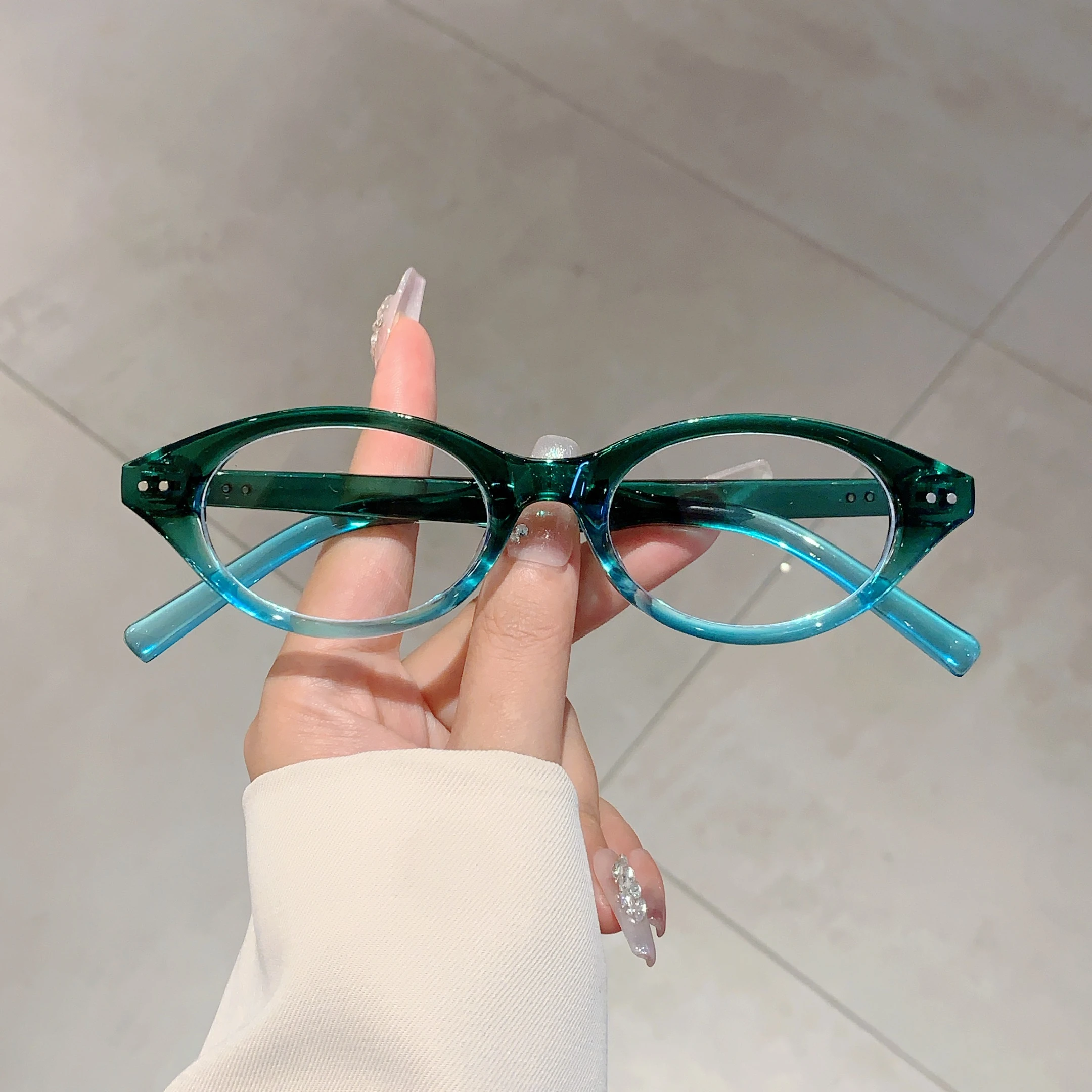 KAMMPT Vintage Oval Glasses 2024 New Trendy Chic Candy Color Blue Light Blocking Eyewear Women Fashion Korean Style Eyeglasses