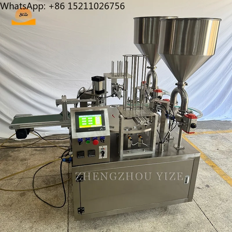 سعر الجملة السائل صلصة المياه كوب بلاستك آلة تعبئة وختم كوب الزبادي آلة تعبئة الختم الدوارة #2