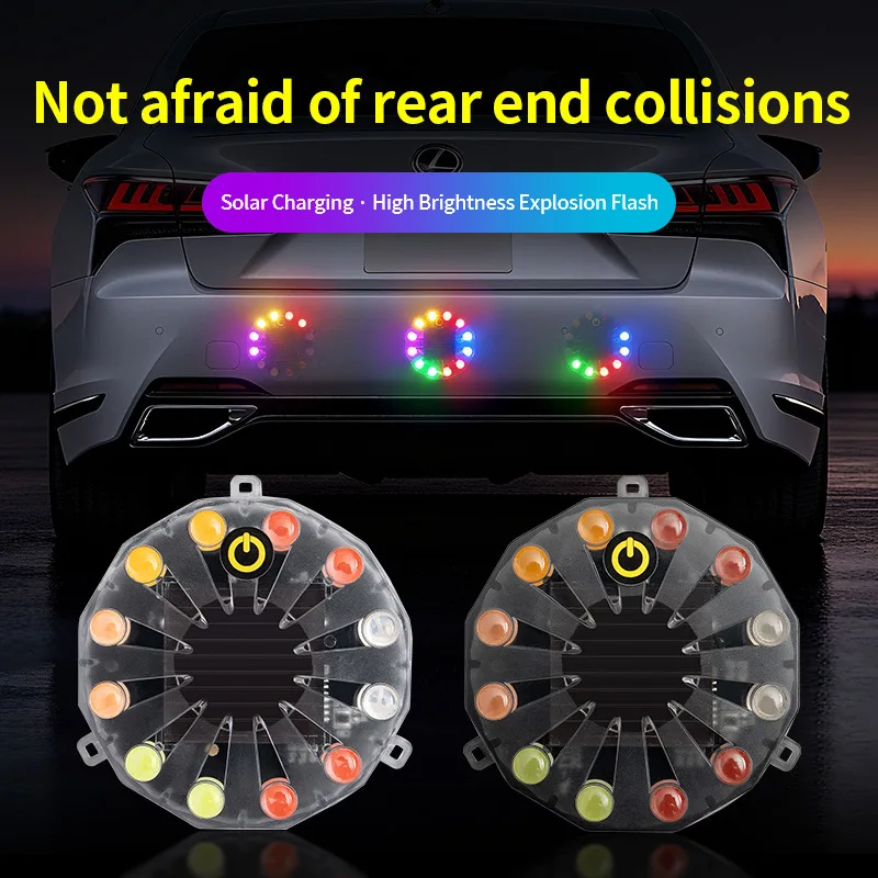 

Solar Colorful Warning Flash Light Strong Magnet Truck Night Width Tail Light Brake Car Anti-Rear Collision LED Indicator Lamp