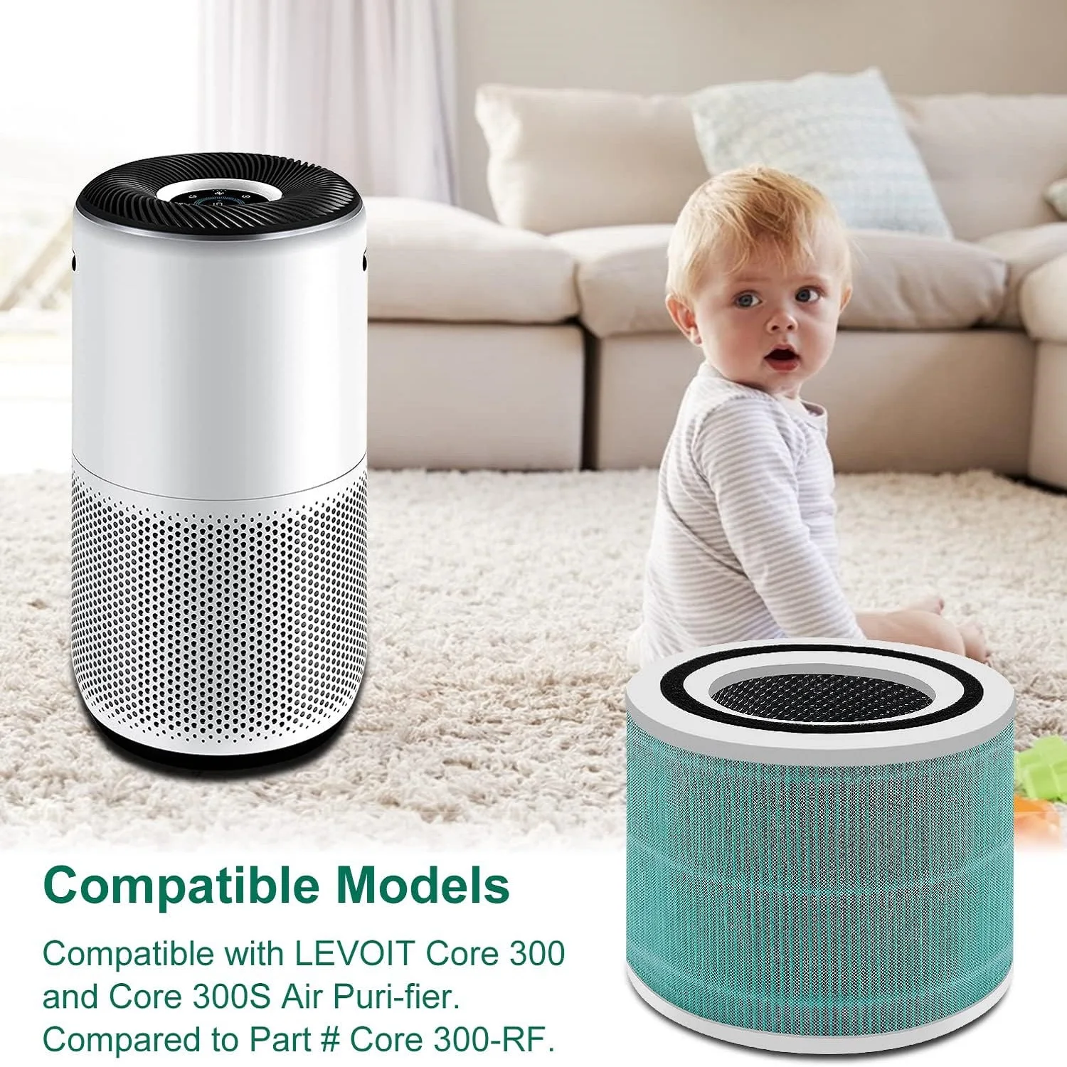 فلتر بديل لجهاز LEVOIT Core 300 & Core 300S لتنقية الهواء، فلتر الكربون المنشط HEPA، مقارنة بـ Core 300-RF