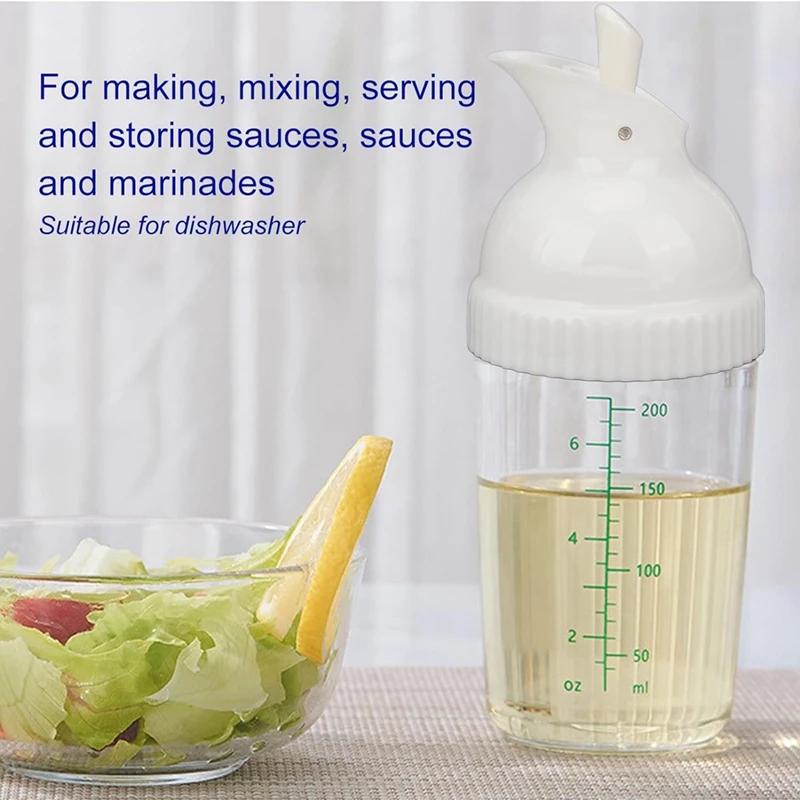 Salad Dressing Shaker Container Homemade Salad Dressing Bottle Mixer Measure Dressing Pour Soft Grip 200Ml