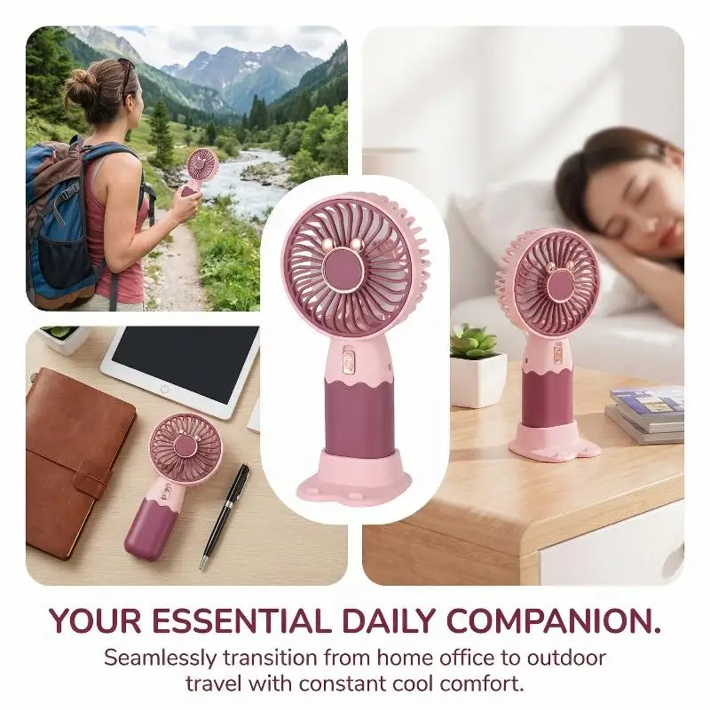 

Портативный мини-вентилятор 2-в-1 для улицы, ручной, USB-перезаряжаемый, настольный, с функцией подставки для телефона, летний