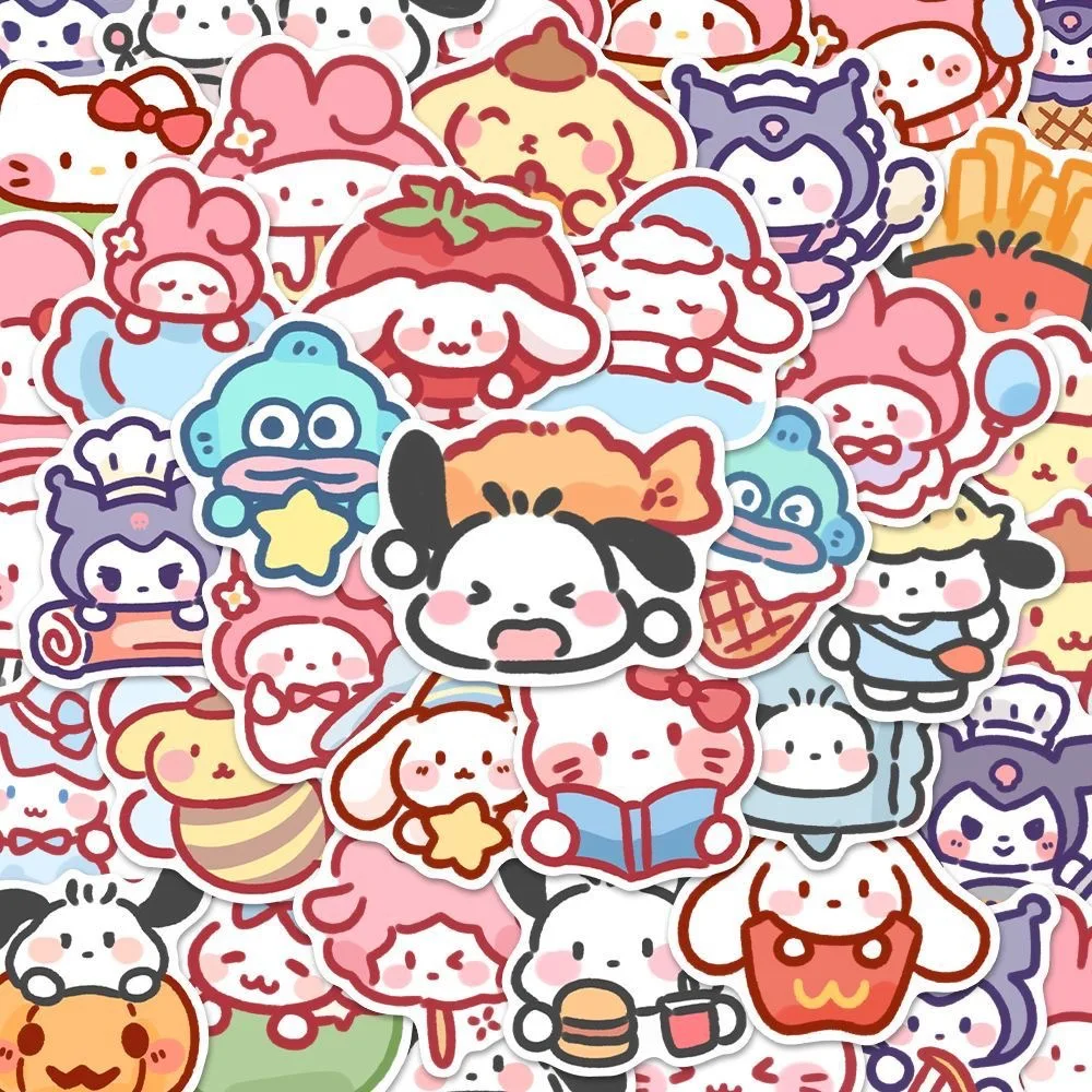 

100 Мультяшные стикеры Sanrio, милые украшения для ручной учетной записи, наклейки на чашки воды, водонепроницаемые наклейки из материала для ноутбука