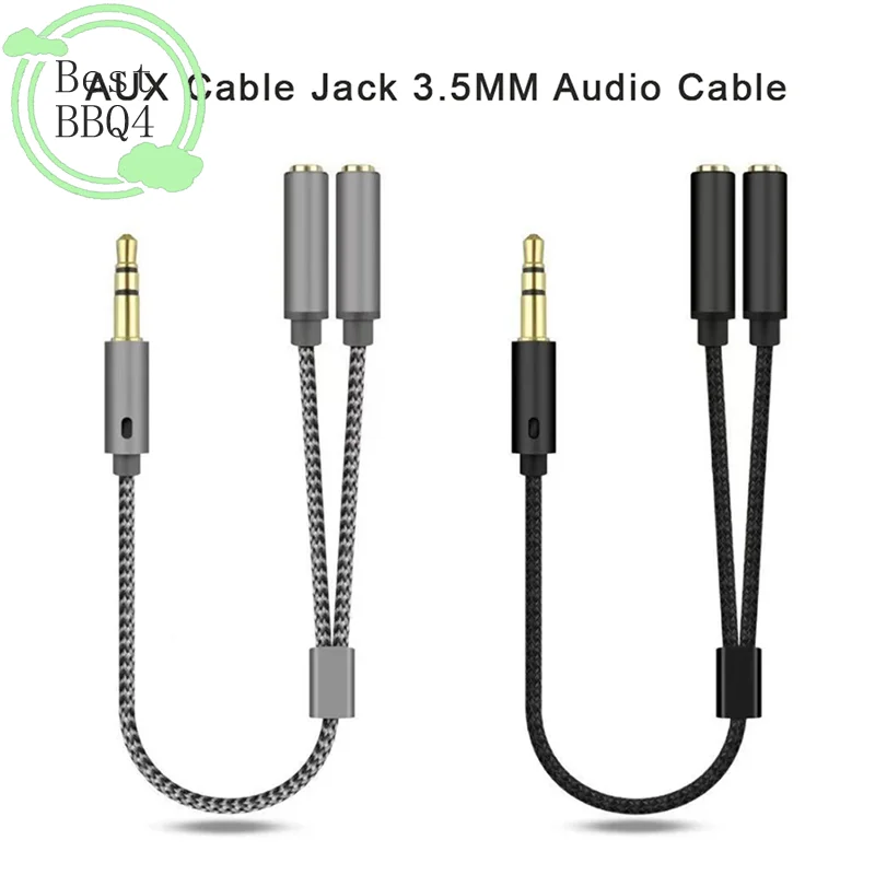 (BBQ4)AUX Cable Jack 3.5MM Audio Cable Male to Double Female Stereo Audio Cable Nylon Braid Headphone Splitter Y Type Audio Cabl