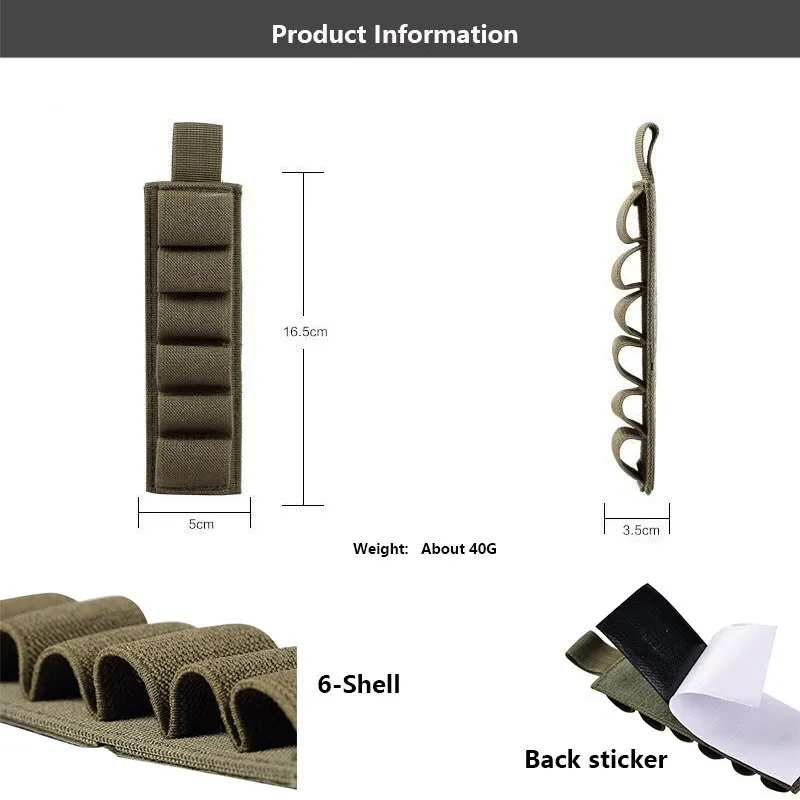 Bullet Bags Stickers Nylon 6-Shell Tactical Outdoor Hook & Loop Backed Carrier Card MOLLE Simple Bag Black image 2