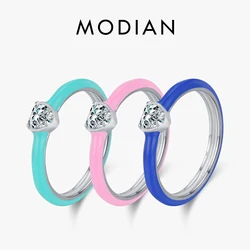 MODIAN 925 Sterling Silver Colorful Klein Enamel Hearts Finger Ring Stackable Romantic Party Jewelry For Women Gift