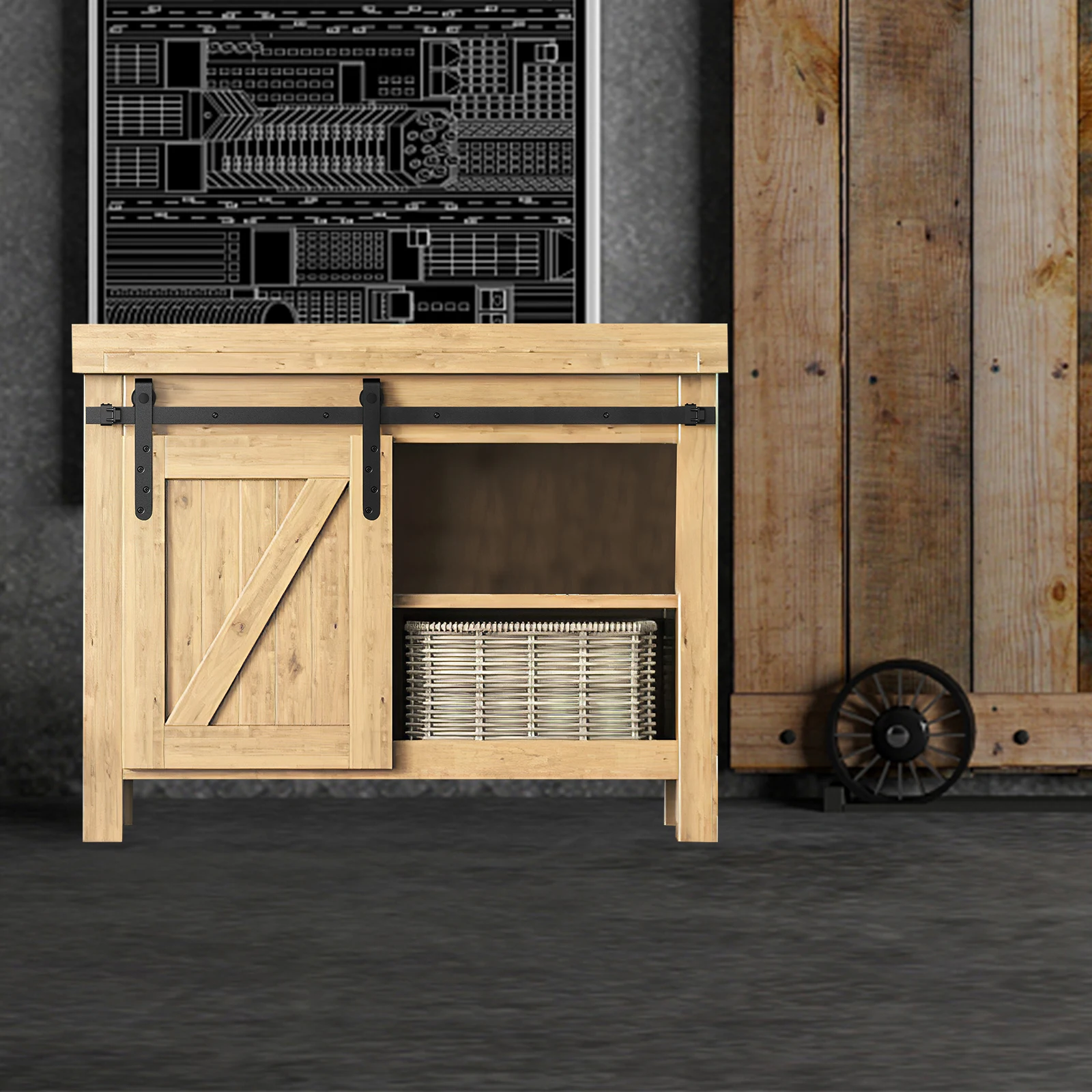 

1Set Black Sliding Door Hardware Kit Mini Barn Door Guide Cabinet Rolling Wheel Durable Metal Plastic Replacement