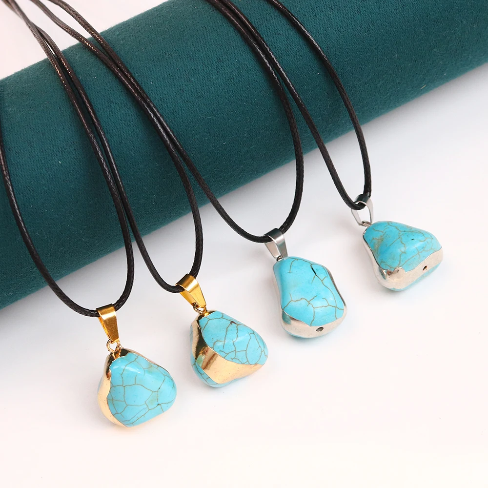 1pc Bohemian Blue Stone Necklace Pendant Irregular Electroplating Retro Men's Necklace Natural Stone Party Jewelry Fashion Gift