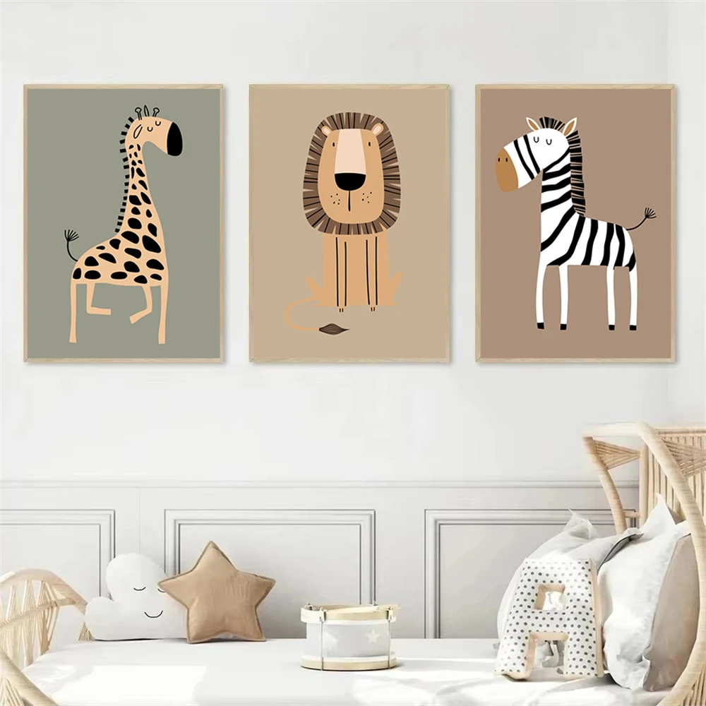 

Boho Cartoon Lion Giraffe Zebra Wall Art Canvas Painting Animal Poster Nursery Posters And Prints Pictures Kids Room Decoration