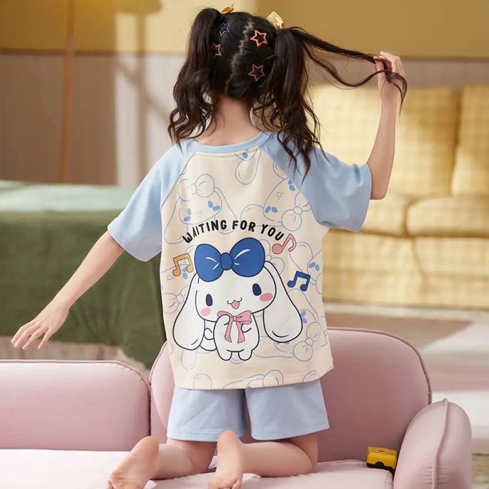 

2Pcs Children Pajamas Anime Sanrio Kawaii Cinnamoroll Kuromi Fashion Round Neck Short Sleeved Shorts Cartoon Homewear Sleepwear
