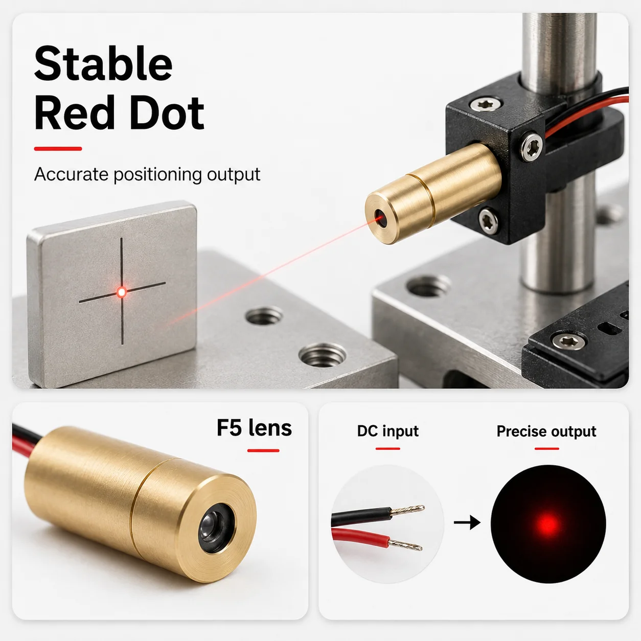 ZhonNa 650nm Red Laser Module Copper Head Precision Positioning Sight 2.3-5V DC Tools Instrument Accessory for Alignment and Aim