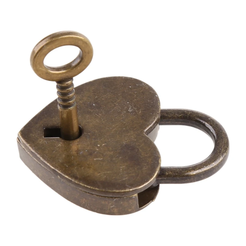 Mini Bronze Vintage Lock Mini Love Antique Lock Padlock with for Key Notebook Stationery Accessories Padlock