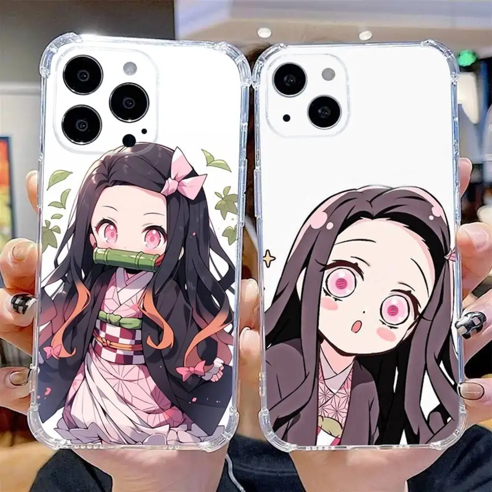 

Cute N-Nezuko K-Kamado Phone Case For iPhone 16,15,14,13,12,11 Pro,Max,Plus,X,XS,XR,SE,Mini Transparent Silicone Soft